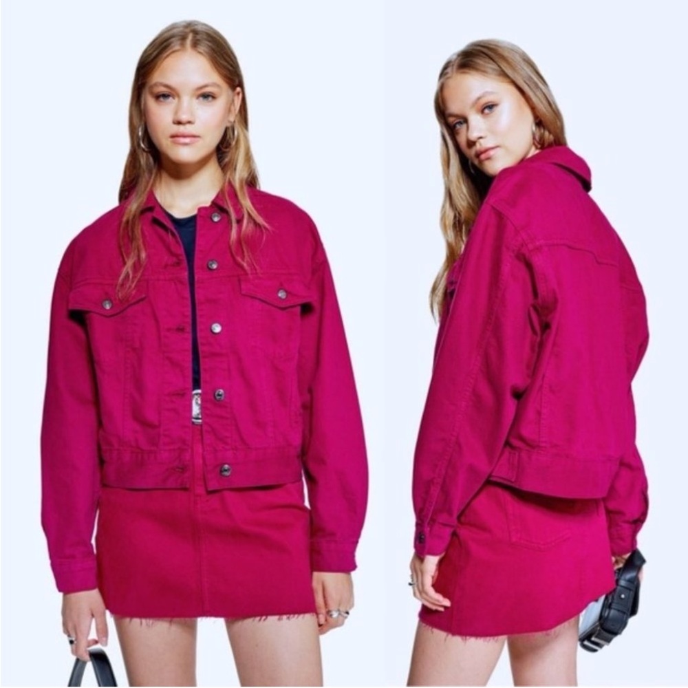 Topshop oversized raspberry magenta denim jacket
